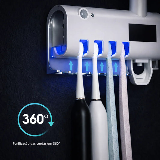 Suporte de Escova com Esterilizador UV + Dispenser Automático de Pasta